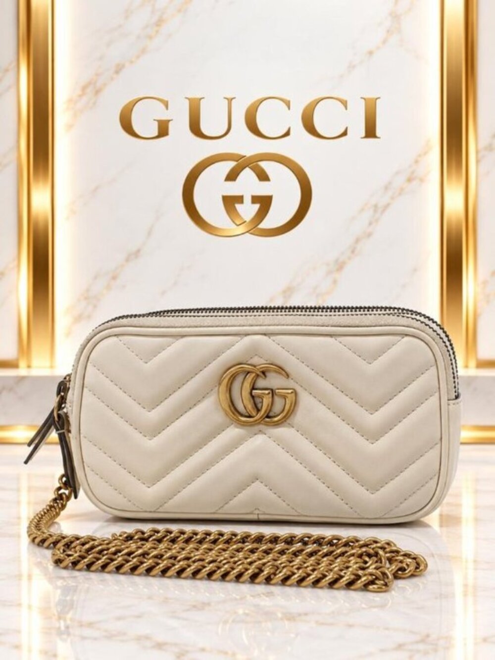 Authentic Gucci GG Marmont Matelassé Chain Crossbody Bag